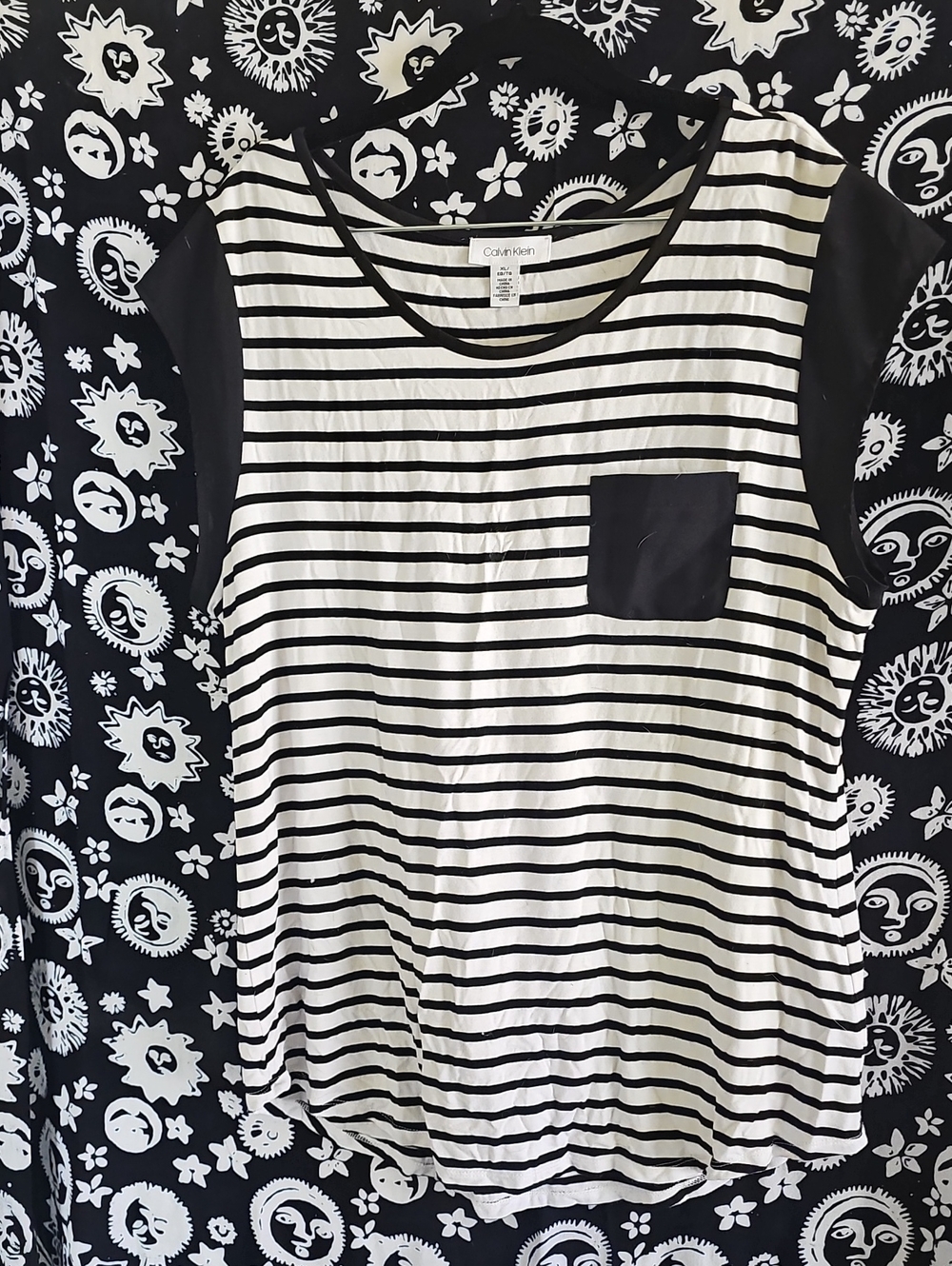 Calvin Klein Black and White Striped Tank with Pocket